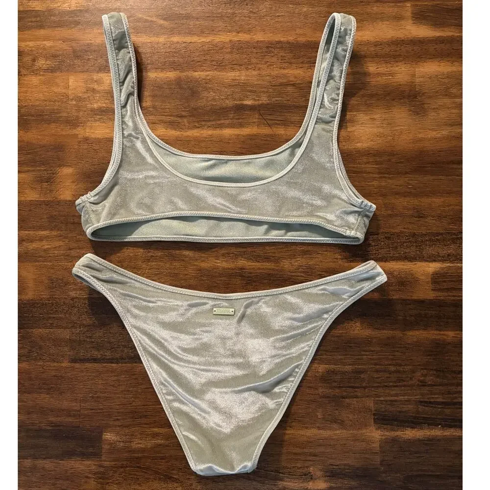 Triangl Women’s XL Bikini Set Velour Velvet Low Rise Bottoms Cheeky Pullover Top